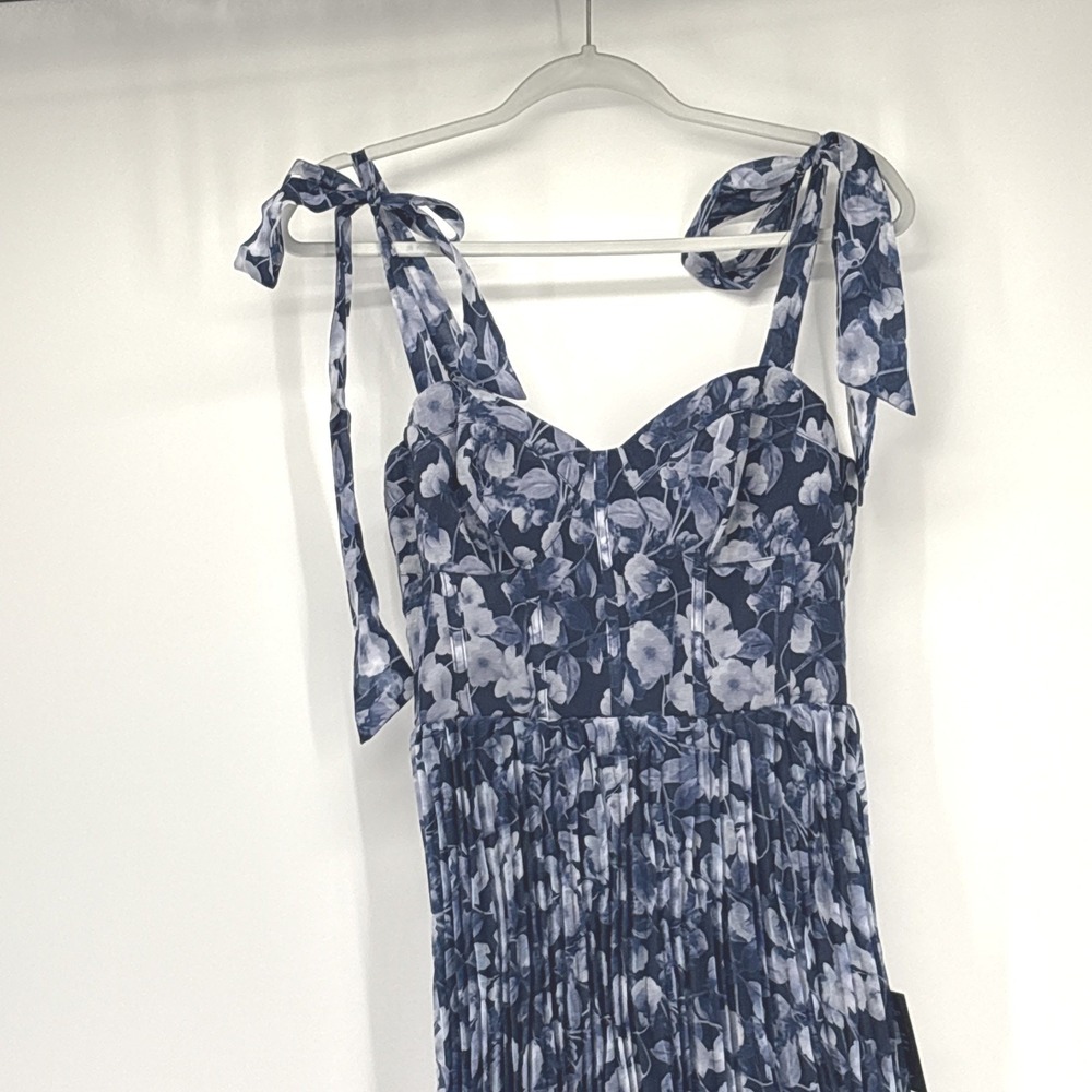 Lulu's Maxi Dress Small Blue Floral Pleated Bustier Babydoll Wedding Homecoming - Picture 2 of 7